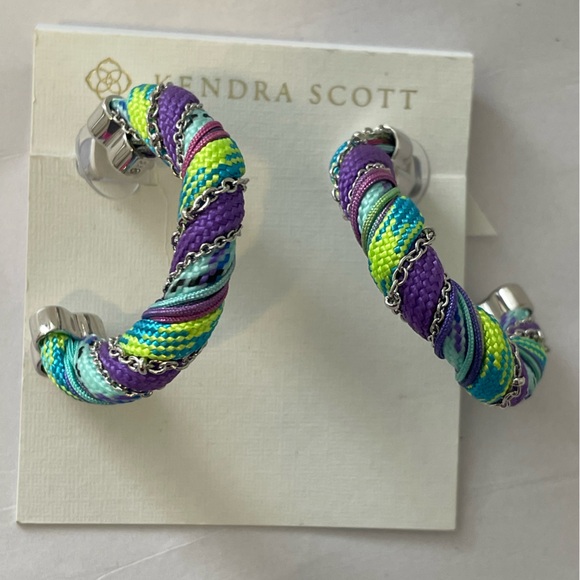 NEW Kendra Scott Masie Corded Large Hoop Earrings Silver Multicolor Pierced $98 - Picture 7 of 10